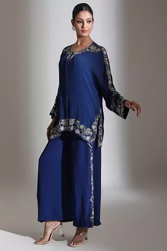 Blue embroidered crepe co ord set