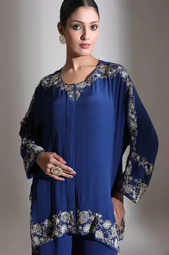 Blue embroidered crepe co ord set