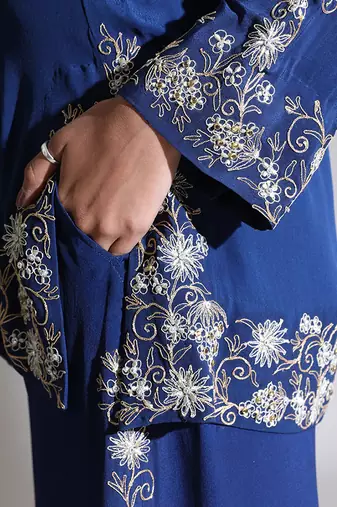 Blue embroidered crepe co ord set