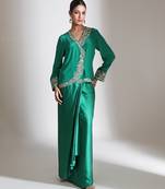 Emerald green embroidered crepe cross jacket skirt set