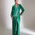 Emerald green embroidered crepe cross jacket skirt set