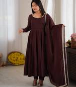 Dark brown mal chandri  party  embroidery wear  anarkali suit set