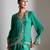 Emerald green embroidered crepe cross jacket skirt set