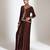 Brown embroidered crepe cross jacket skirt set