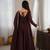 Dark brown mal chandri  party  embroidery wear  anarkali suit set