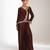 Brown embroidered crepe cross jacket skirt set