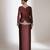 Brown embroidered crepe cross jacket skirt set