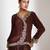 Brown embroidered crepe cross jacket skirt set