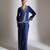 Blue embroidered crepe cross jacket skirt set