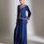 Blue embroidered crepe cross jacket skirt set