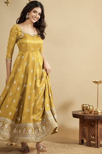 Musterd cosmo silk party  embroidery wear  anarkali suit set