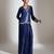 Blue embroidered crepe cross jacket skirt set