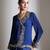 Blue embroidered crepe cross jacket skirt set