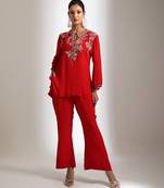 Red embroidered crepe co ord set