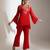 Red embroidered crepe co ord set