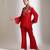Red embroidered crepe co ord set