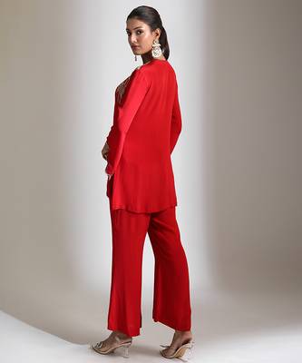 Red embroidered crepe co ord set 5