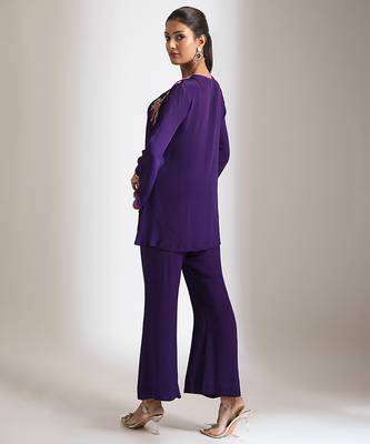 Purple embroidered crepe co ord set 3
