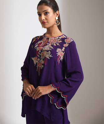 Purple embroidered crepe co ord set 4