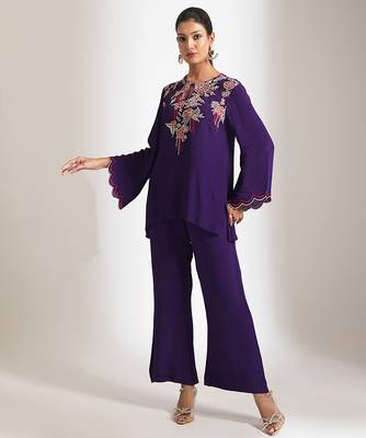Purple embroidered crepe co ord set 5
