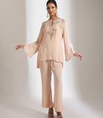 Peach embroidered crepe co ord set