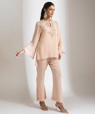 Peach embroidered crepe co ord set 2