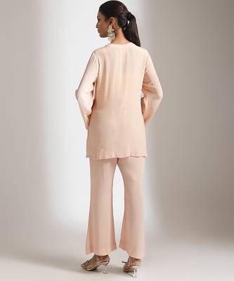 Peach embroidered crepe co ord set 4