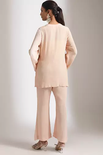 Peach embroidered crepe co ord set