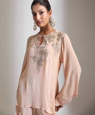 Peach embroidered crepe co ord set 5