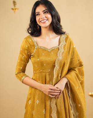 Musterd cosmo silk party  embroidery wear  anarkali suit set 3