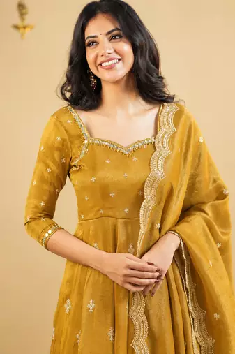 Musterd cosmo silk party  embroidery wear  anarkali suit set