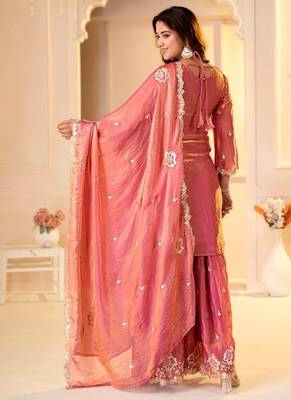 pink fandy silk   party  embroidery wear  sharara suit set 4