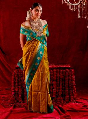 Siya- Semi kanjeevaram saree with unstitched blouse ; ethnic motifs woven design saree  1