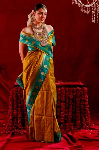 Siya- Semi kanjeevaram saree with unstitched blouse ; ethnic motifs woven design saree 