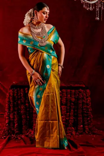 Siya- Semi kanjeevaram saree with unstitched blouse ; ethnic motifs woven design saree 