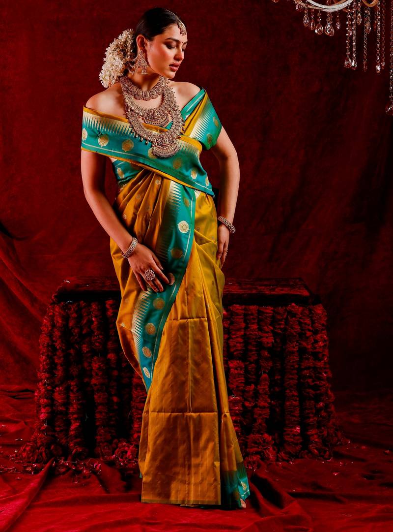 Siya- Semi kanjeevaram saree with unstitched blouse ; ethnic motifs woven design saree 