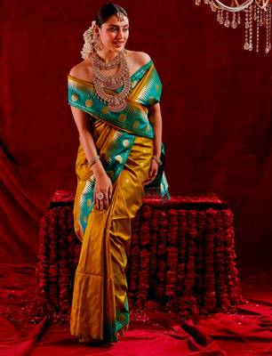 Siya- Semi kanjeevaram saree with unstitched blouse ; ethnic motifs woven design saree  3