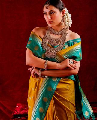 Siya- Semi kanjeevaram saree with unstitched blouse ; ethnic motifs woven design saree  4