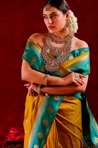 Siya- Semi kanjeevaram saree with unstitched blouse ; ethnic motifs woven design saree 