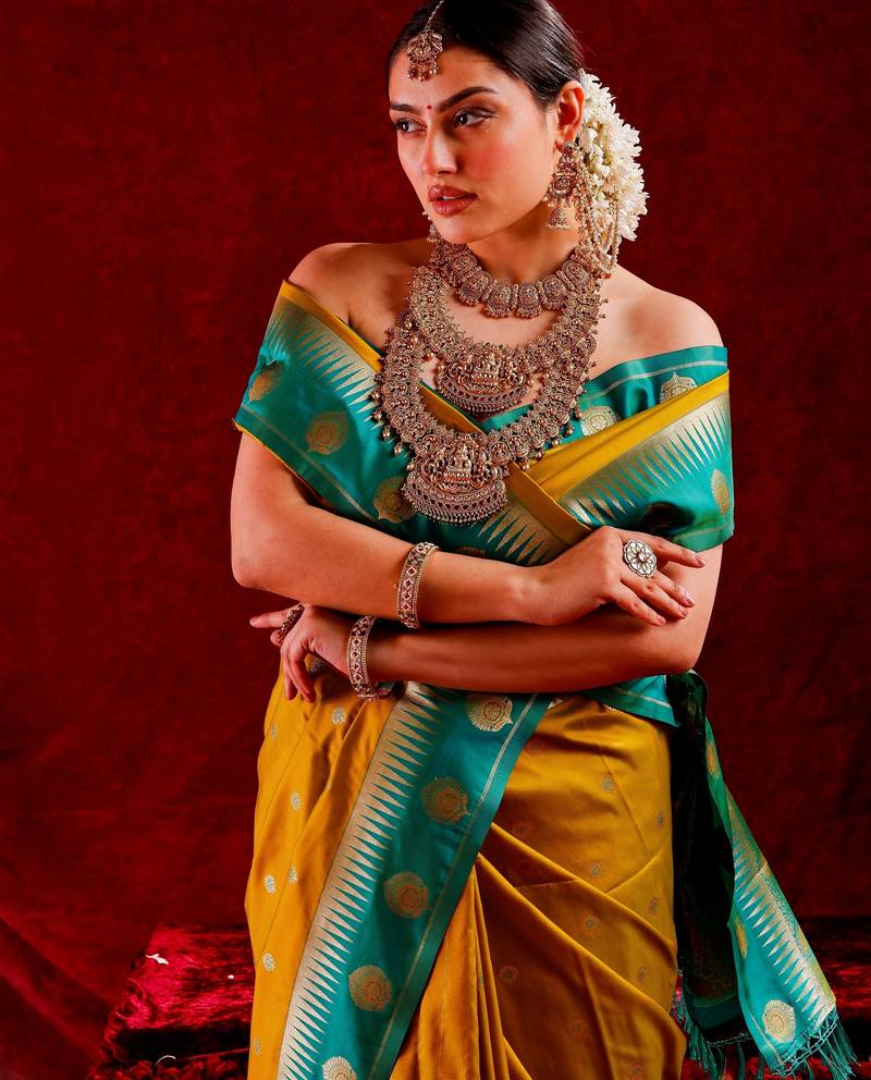 Siya- Semi kanjeevaram saree with unstitched blouse ; ethnic motifs woven design saree 