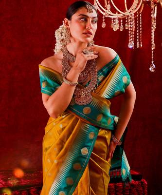 Siya- Semi kanjeevaram saree with unstitched blouse ; ethnic motifs woven design saree  5