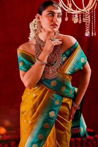 Siya- Semi kanjeevaram saree with unstitched blouse ; ethnic motifs woven design saree 