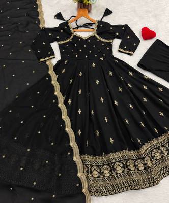 Black cosmo silk party  embroidery wear  anarkali suit set 5