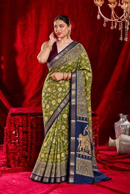 veda pure kalamkari kora saree hand embroidery 1