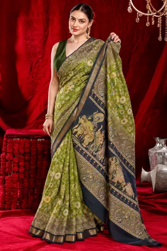 veda pure kalamkari kora saree hand embroidery