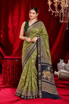 veda pure kalamkari kora saree hand embroidery 4