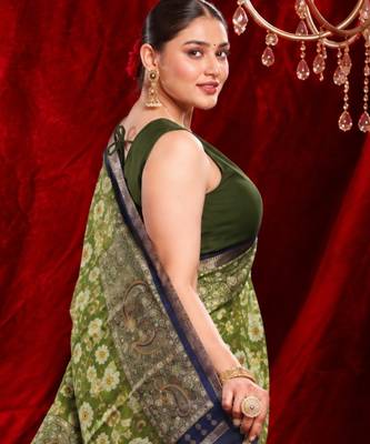 veda pure kalamkari kora saree hand embroidery 5