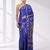 Blue silk blend kantha stitch saree with multicolor thread work