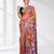 peach kantha stitch silk blend soft saree