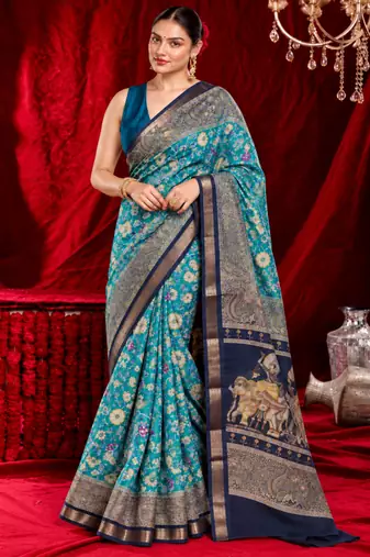 yashvi pure kalamkari kora saree hand embroidery